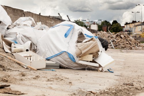 Construction site cluttered with debris for builders waste clearance